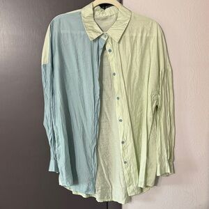 Green and blue button up